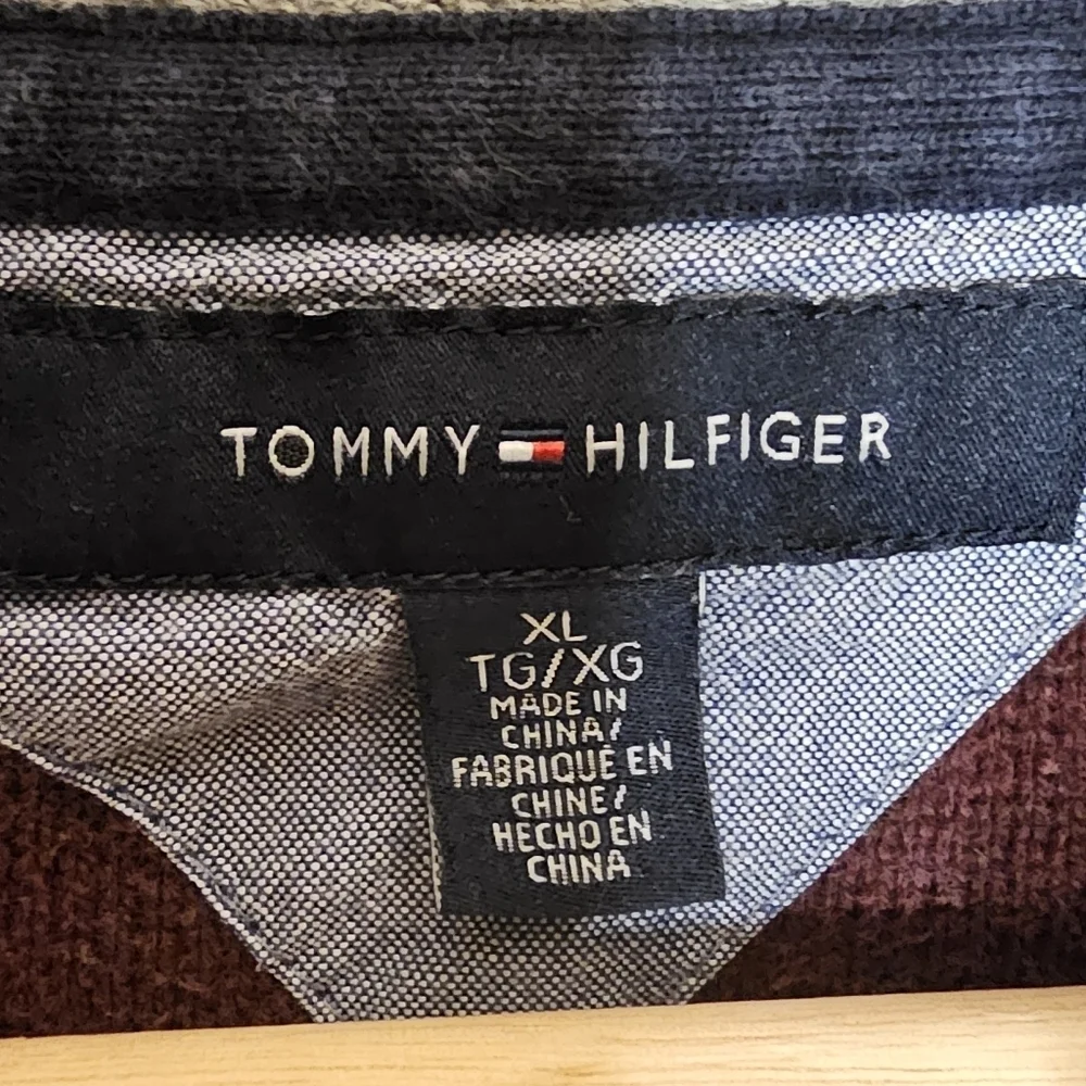 TOMMY HILFIGER Mens Gray/Burgundy Stand Collar Zip-Up Sweater, XL